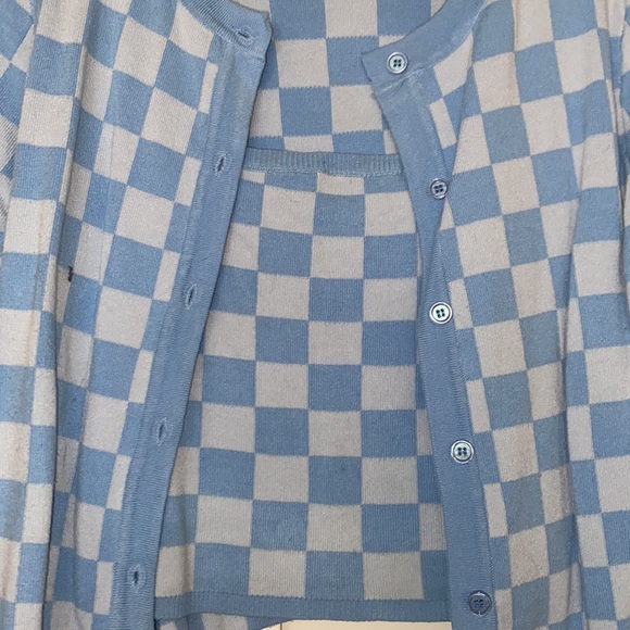 2 piece like new sweater combo knit cardigan tank top set crop top checker print - Picture 3 of 7